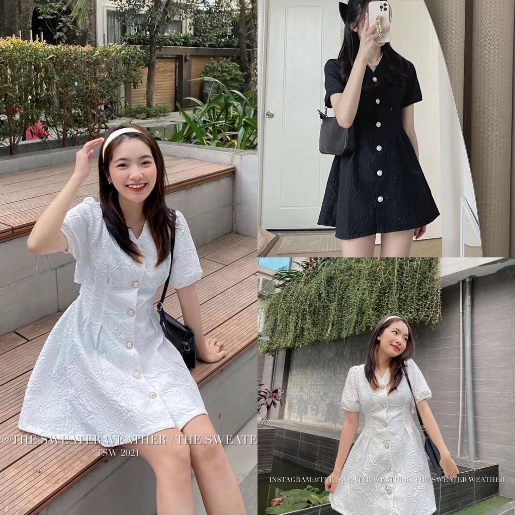 Đầm váy tiểu thư gấm xốp cách điệu hở lưng cúc ngọc phong cách Hàn Quốc Kozoda D40