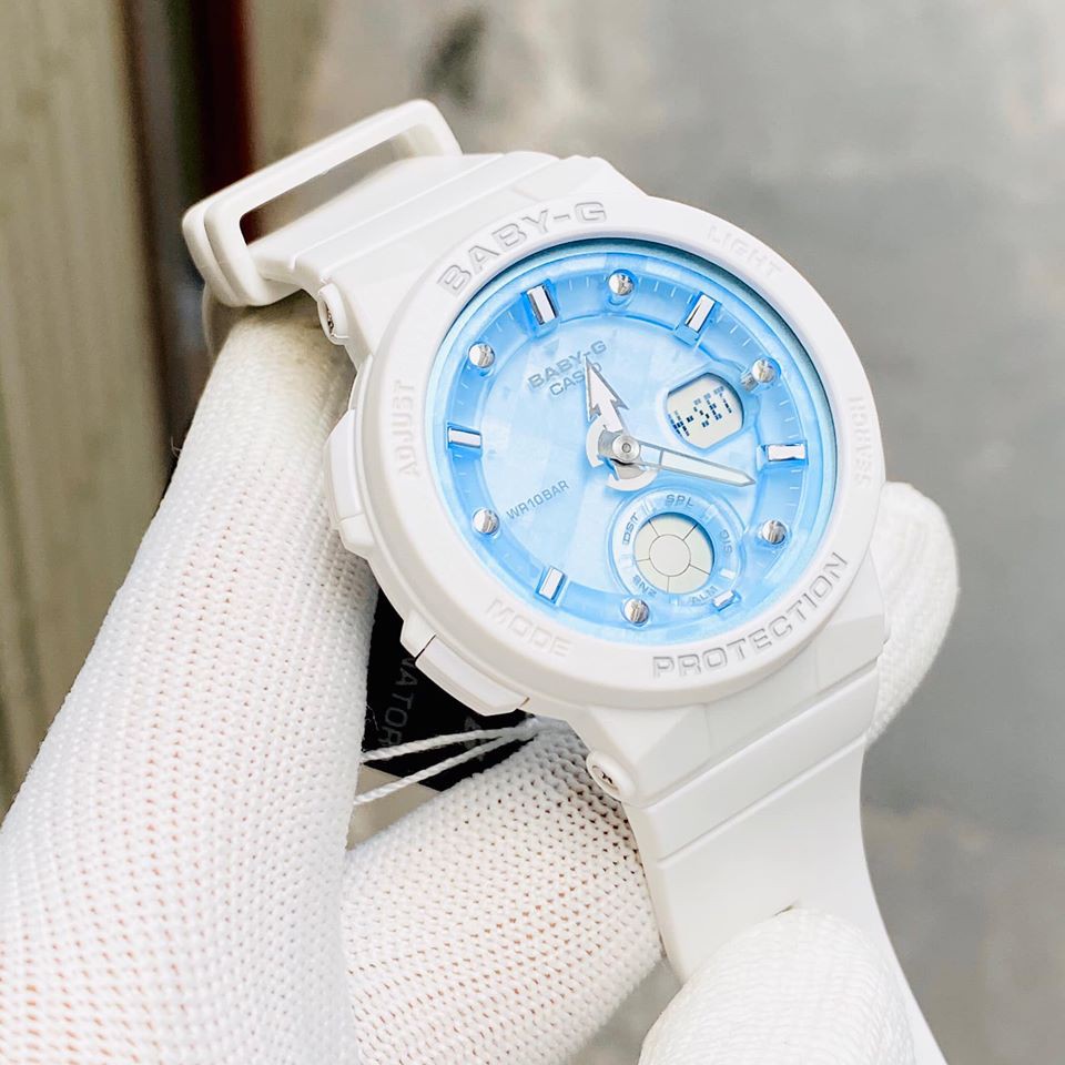 Đồng Hồ Nữ Casio Baby G BGA-250-7A1 Dây Nhựa Màu Trắng - Nền Mặt Màu Xanh