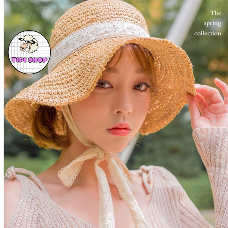 [Mã 155FASHIONSALE giảm 100% đơn 150K] Mũ cói tiểu thư đi biển thắt nơ