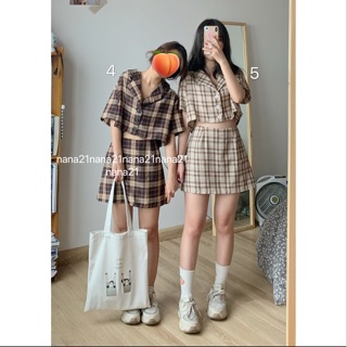 Set áo váy kẻ (nhiều màu)