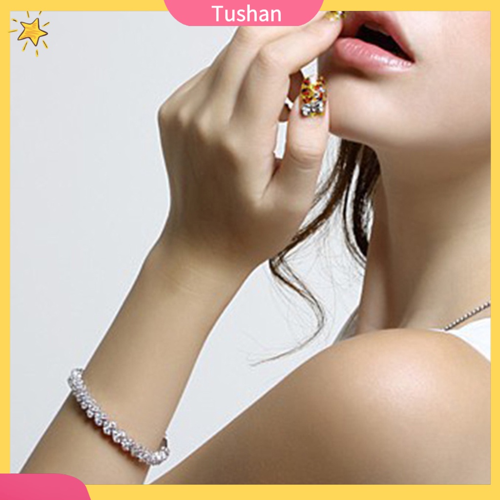 TUSH_Woman Cubic Zircon Rhinestone Inlaid Plated Bracelet Bangle Wrist Jewelry Gift