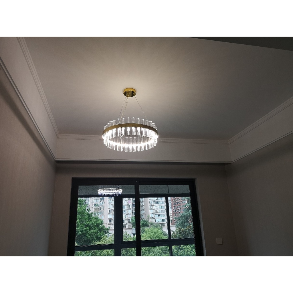 Đèn trần phòng khách pha lê hiện đại trang trí thả cao cấp, chung cư DT138 mạ vàng, đèn LED