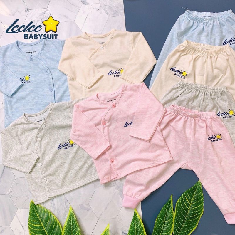 Bộ Quần Áo Dài Tay Sơ Sinh Leelee Kid Cúc Lệch, Vải Cotton Loang