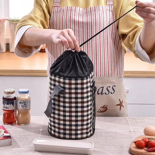 Túi Giữ Nhiệt Dây Rút Loại Dày Size Lớn  Sọc Caro