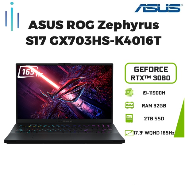 Laptop ASUS ROG Zephyrus S17 GX703HS-K4016T (i9-11900H | 32GB | 2TB | RTX™ 3080 16GB | 17.3' WQHD 165Hz | Win 10) | BigBuy360 - bigbuy360.vn