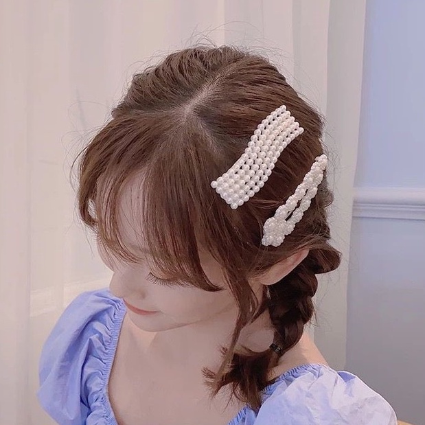 HUANG YOYO  Kẹp tóc trang trí ngọc trai phong cách Hàn Quốc đáng yêu cho nữ