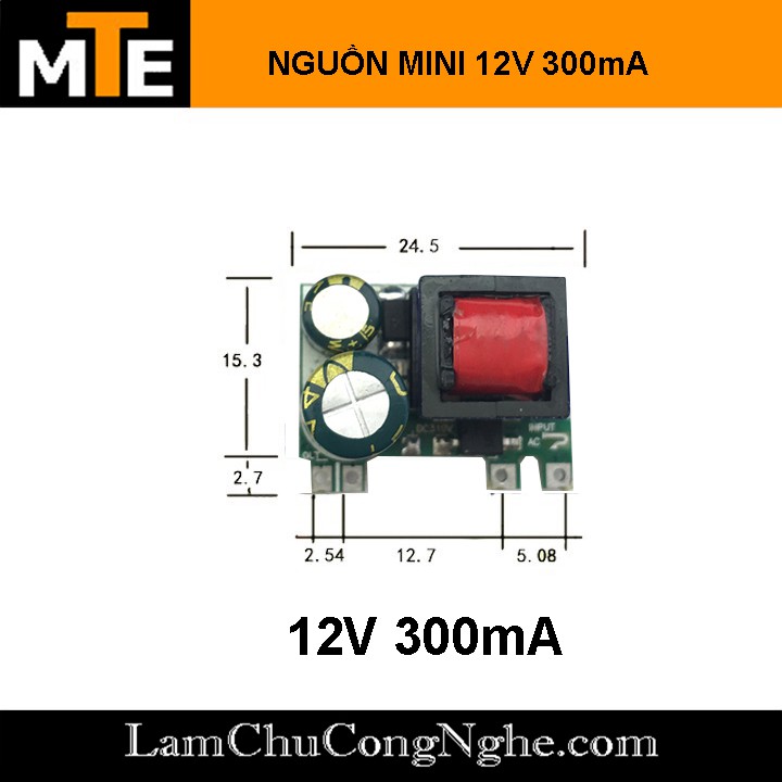 Mạch nguồn siêu mini 220V - 12v 300mA 1 hàng chân - Module nguồn hạ áp cực nhỏ gọn thích hợp cho các dự án IOT