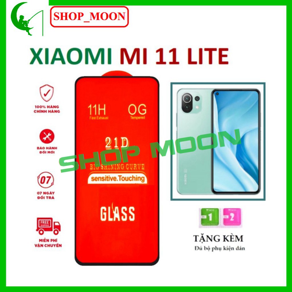 [CAO CẤP] Kính Cường Lực Xiaomi Mi 11 Lite- Full màn hình 21D và trong suốt - Độ cứng 11H - Độ trong suốt cực cao.