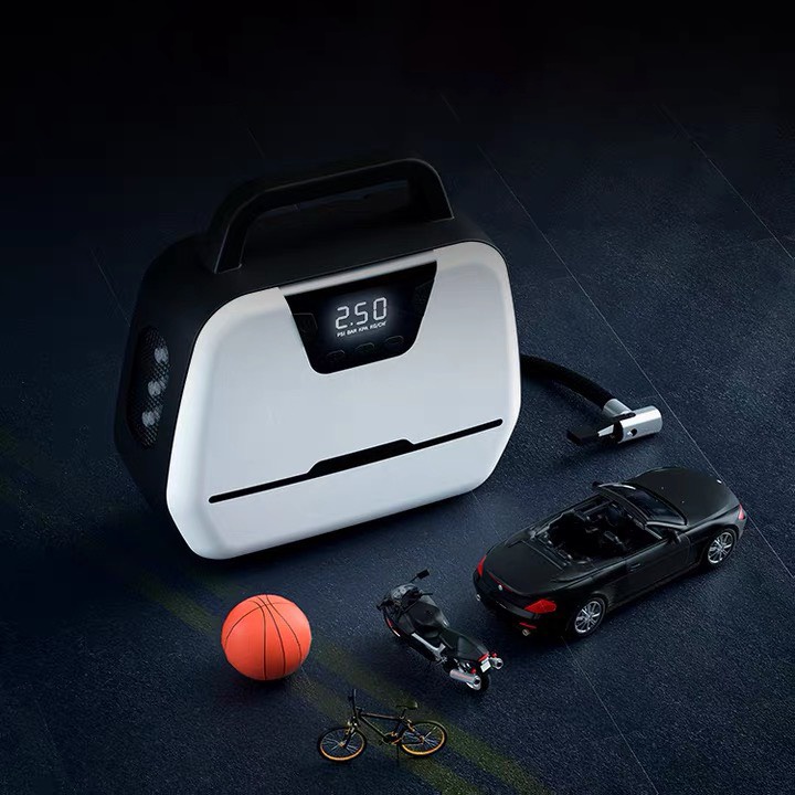 Bơm lốp xe ô tô tự động ngắt khi bơm đầy AIR COMPRESSOR ATJ-1866, điện áp 12V có đèn chiếu sáng