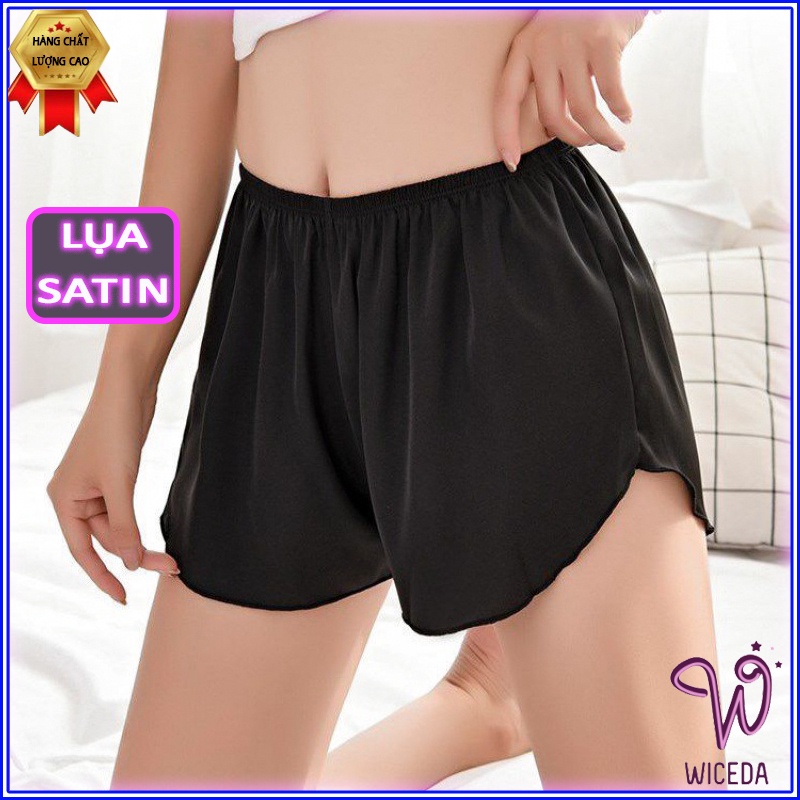 Quần đùi lụa satin ngắn mặc nhà Wiceda,quần short ngủ nữ mặc trong váy 2 màu đen da QL130