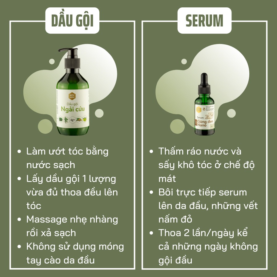 Bộ Đôi Dầu Gội Ngải Cứu + Serum Gừng Đen Nano Mộc Nhu - Dứt Điểm Gàu Ngứa, Nấm Da Đầu (Gội 300ml, Serum 30ml)