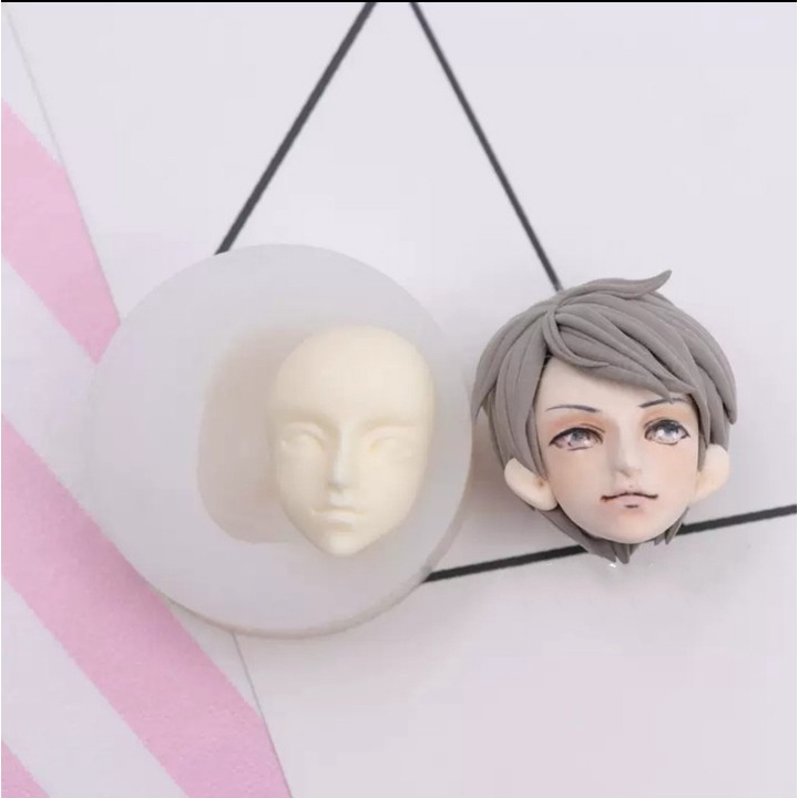 Khuôn silicone trong dẻo nặn đất sét hình đầu nam tượng chibi figure