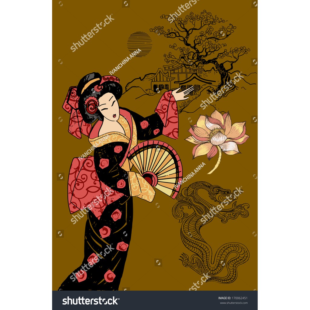 Tranh lụa 3d Quán ăn Phòng trà phong cách Nhật Bản QAPTNB-01