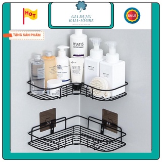 Kệ nhà tắm dán tường bằng thép chống gỉ, Kệ góc tường để đồ tiện ích không cần khoan đục, kệ dán tường thông minh