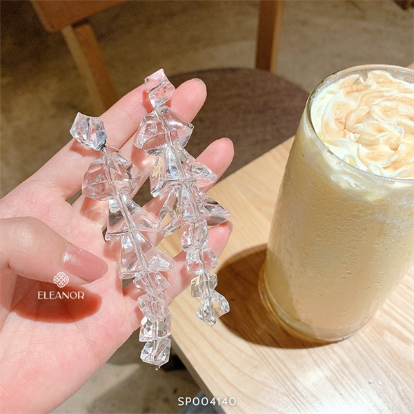 Bông tai nữ chuôi bạc 925 Eleanor Accessories hình khối băng pha lê nhân tạo phụ kiện trang sức sang chảnh 4140