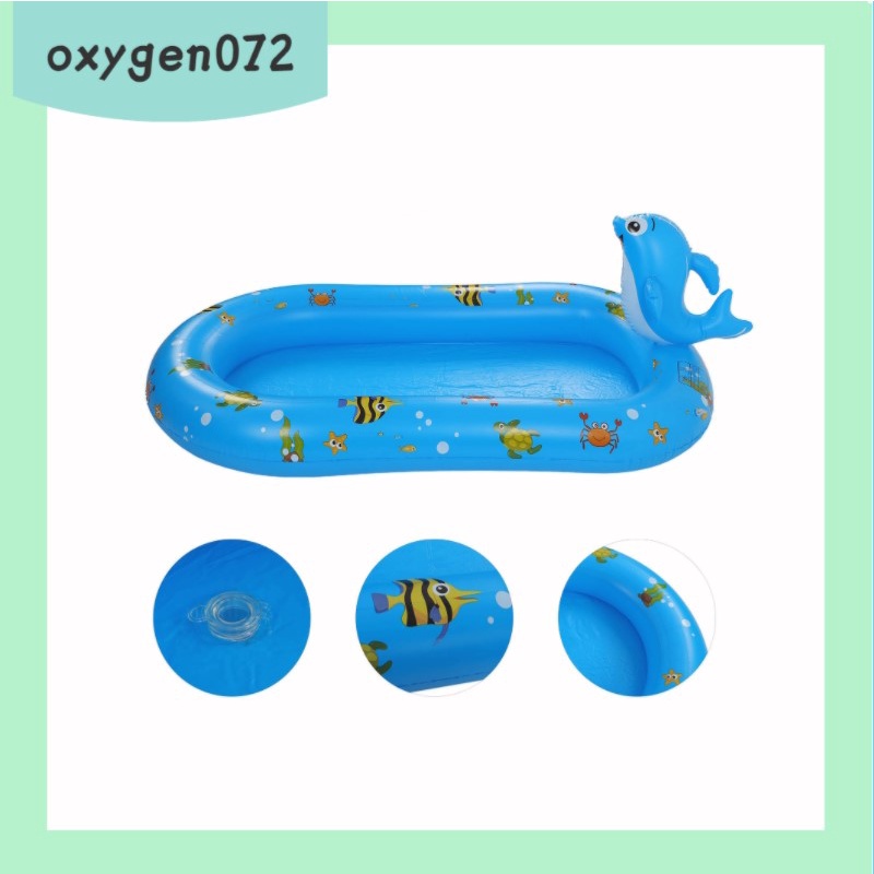 Bể bơi bơm hơi bằng PVC dày hình cá dễ thương kèm vòi phun nước vui chơi ngoài trời cho bé