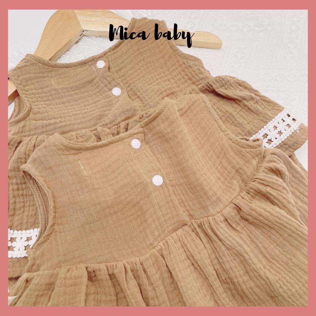 Bộ romper vải xô muslin đính gấu dễ thương cho bé Mica Baby QA26