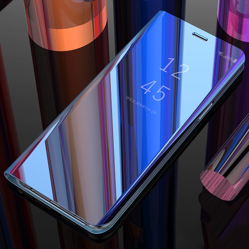 Bao da điện thoại màu trơn tráng gương chống va đập có giá đứng cho Samsung S7 / Edge S8 S9 S10 Plus Note 8 9 Smart