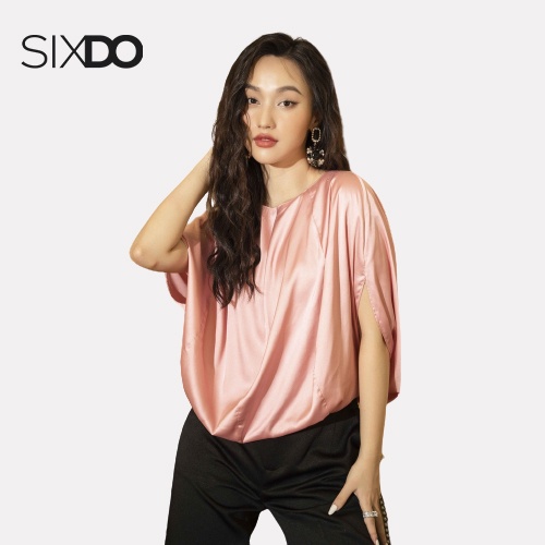 Áo sơ mi hồng ngắn tay vải lụa SIXDO
