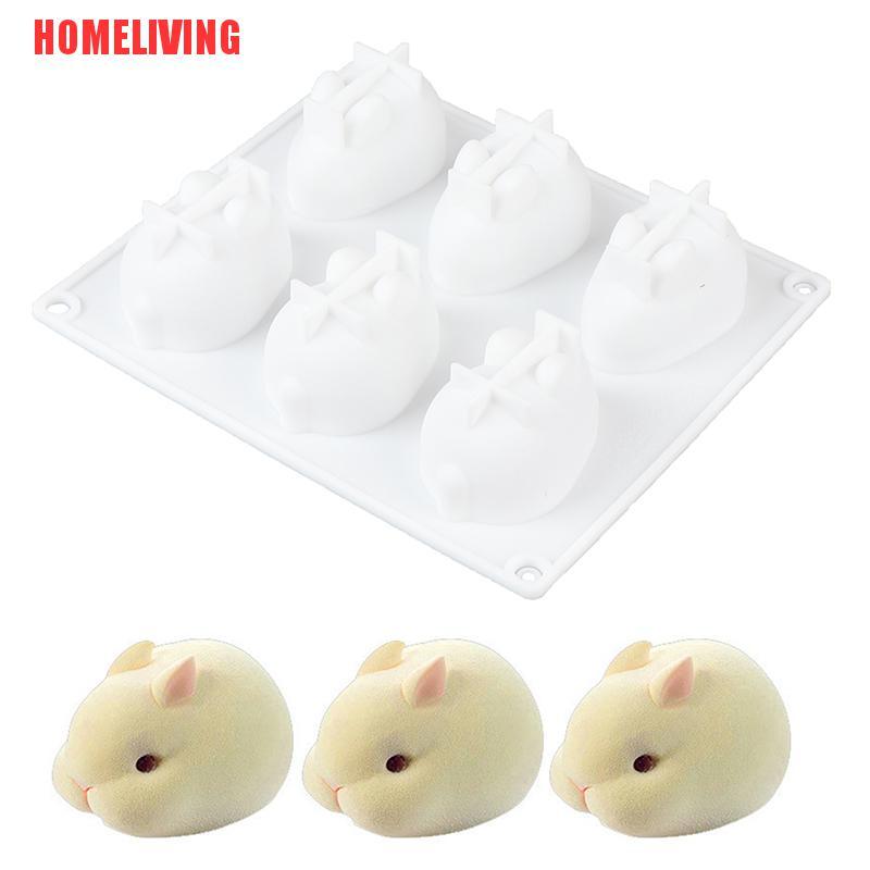 Khuôn Silicone Làm Bánh Mousse 6 Ngăn Tạo Hình Thỏ 3D Tiện Dụng