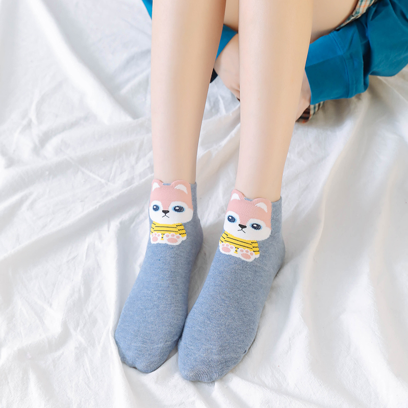 5 Pairs Fashion Cartoon Teddy Bear Funny Bear Happy Women Cotton Short Socks Fashion Students Animal Casual Ankle Socks