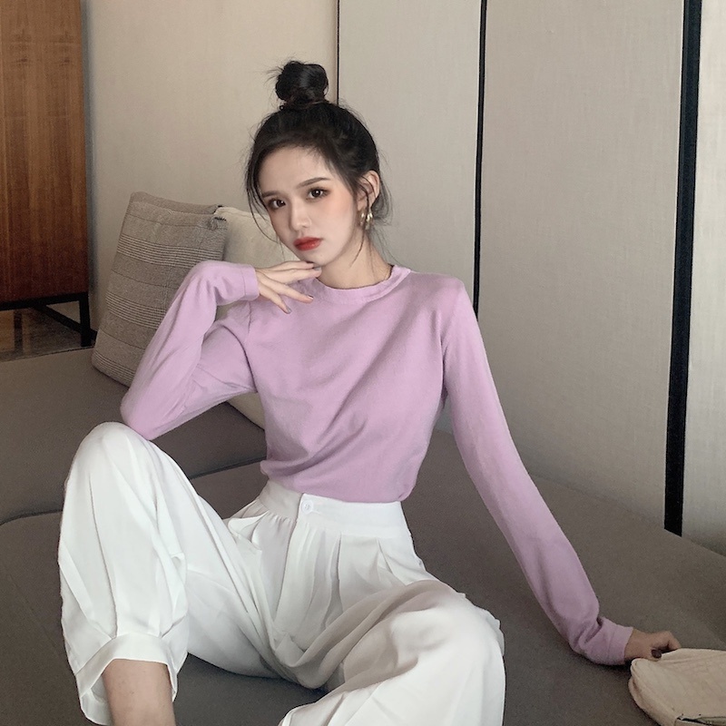 Áo thun NZN tay dài cổ tròn thiết kế đơn giản dễ phối đồ độc đáo cho nữ