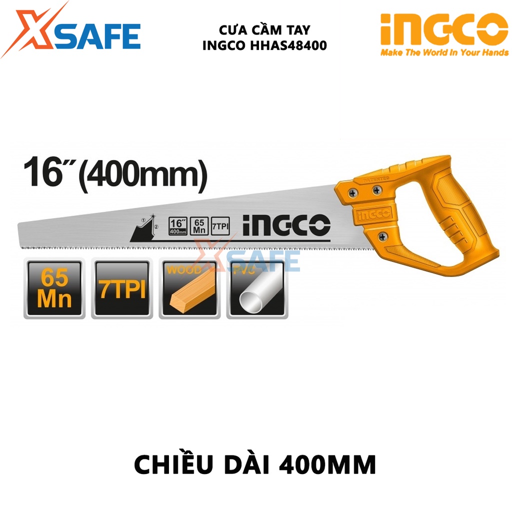 Cưa sắt cầm tay INGCO HHAS48400 - Lưỡi cưa chất liệu thép SKS, chiều dài 400mm, độ dày 0.9mm