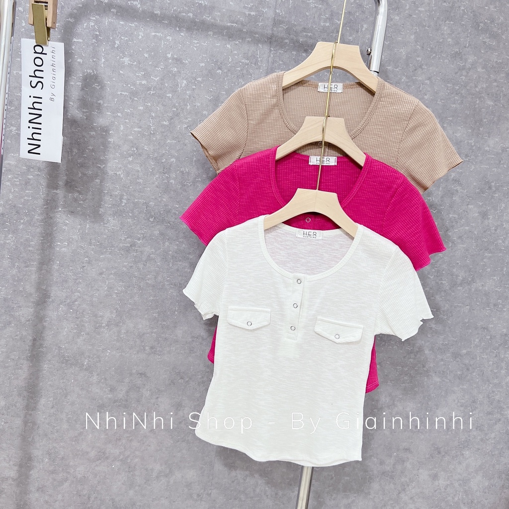 Xả hàng - Áo thun tăm cúc ngực hai túi, Áo kiểu dáng ôm cài cúc AT7629 - NhiNhi Shop
