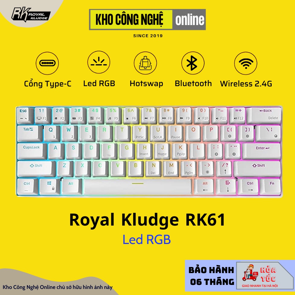 RK61 New Hotswap - Bàn Phím Cơ không dây Royal Kludge RK61 Bluetooth 5.0 và Wireless 2.4G