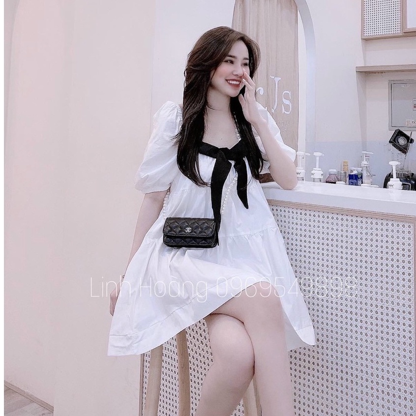 Đầm Babydoll Nữ,đầm Váy Xòe Cổ Vuông Đính Nơ Tiểu Thư Công Chúa Dự Tiệc Dạo Phố Sang Chảnh Thời Trang Thiết Kế  Xm Minh