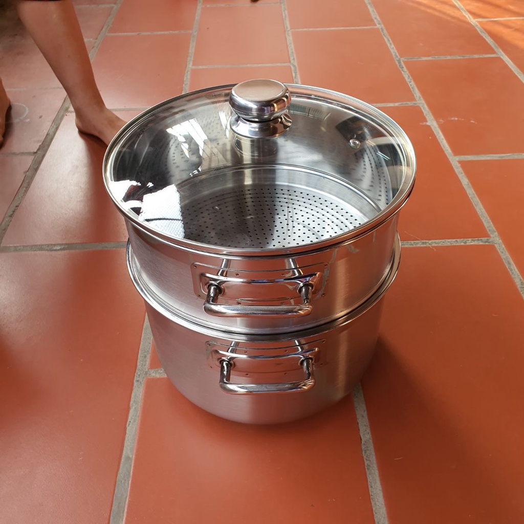 Bộ nồi xửng hấp 3 đáy inox 430 FiveStar nắp kính  Dùng được bếp từ