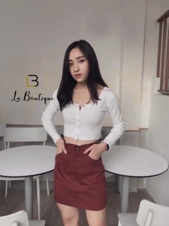 Áo thun gân tay dài croptop nút bấm ( kèm video )
