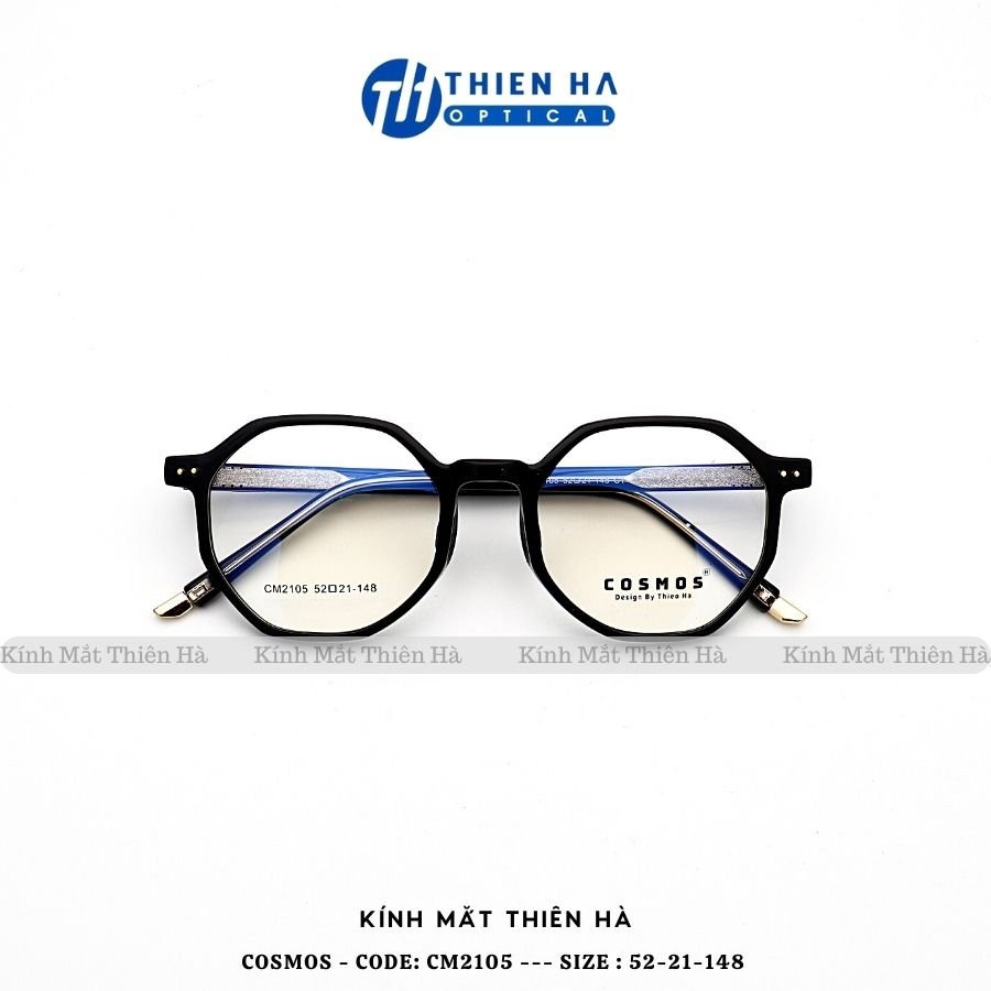 Gọng kính cận nam nữ đa giác, chất liệu nhựa Acetate đeo ôm mặt COSMOS CM2105