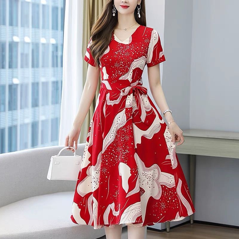 Đầm Hoa Cổ Chữ V Dáng Rộng Màu Sắc Thời Trang Cho Nữ