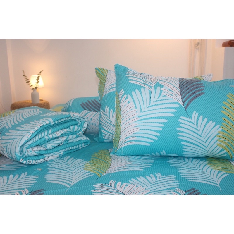 Drap cotton 100%, ga trãi giường cao cấp in logo chất vải dày dặn, thoáng mát mẫu Dương sỉ xanh