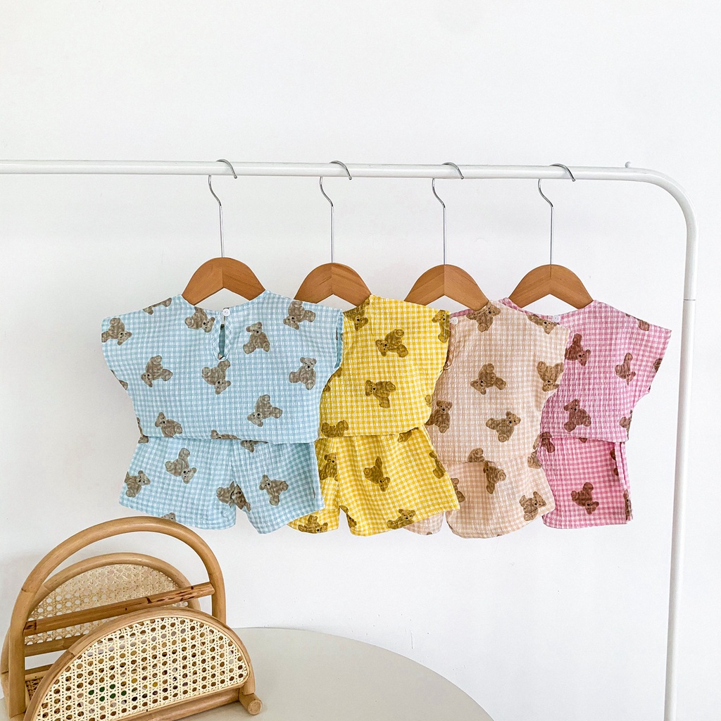 Set áo sơ mi sát nách kèm quần short thời trang mùa hè cho trẻ nhỏ