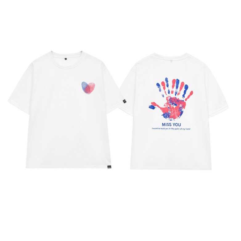 Áo cặp đôi chất liệu cotton hai màu đen trắng SMALL THINGS phom rộng tay lỡ cổ tròn họa tiết FingerPrint