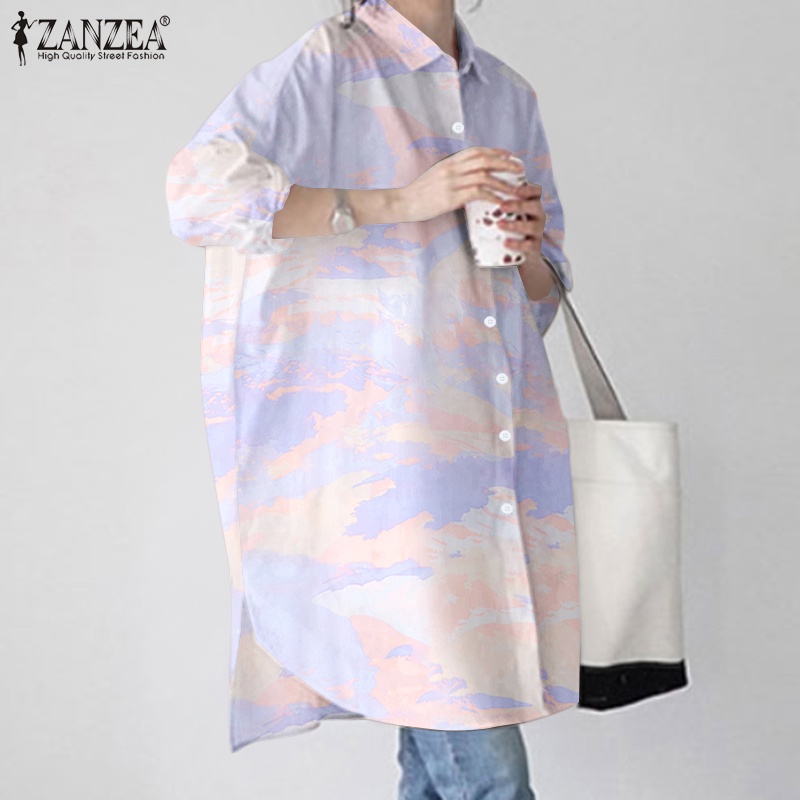Áo sơ mi Zanzea form rộng in họa tiết phong cách vintage thời trang cho nữ
