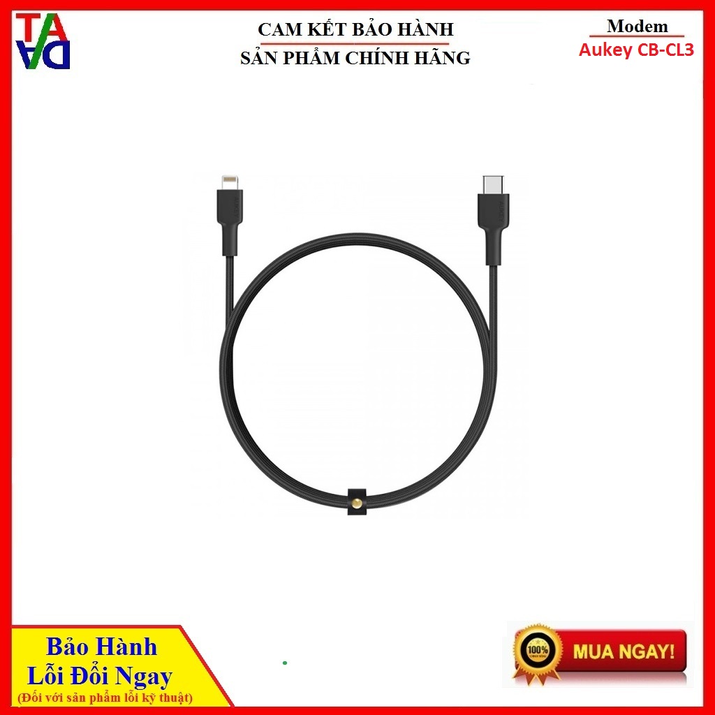 CÁP SẠC NHANH IPHONE C TO L MFI AUKEY BRAIDED NYLON CB-CL3 0.9M MÀU ĐEN - HÀNG CHÍNH HÃNG - BẢO HÀNH 12 THÁNG