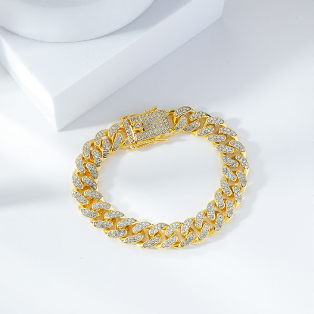 Vòng đeo tay Cuban đính đá sang trọng, thời trang hiphop dành cho nam nữ