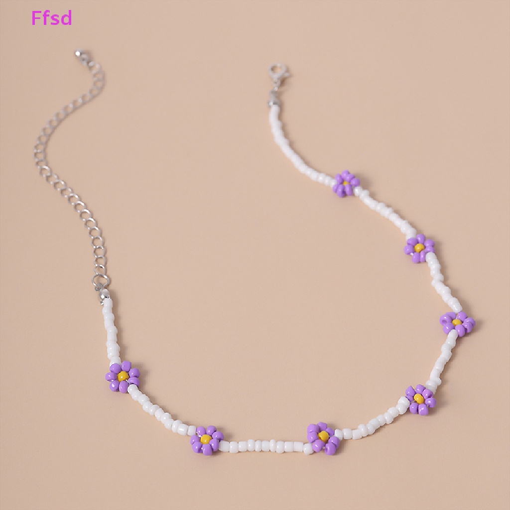 {Ffsd} Vòng Cổ Choker Xỏ Hạt Hình Hoa Cúc Handmade Phong Cách Bohemian Dành Cho Nữ