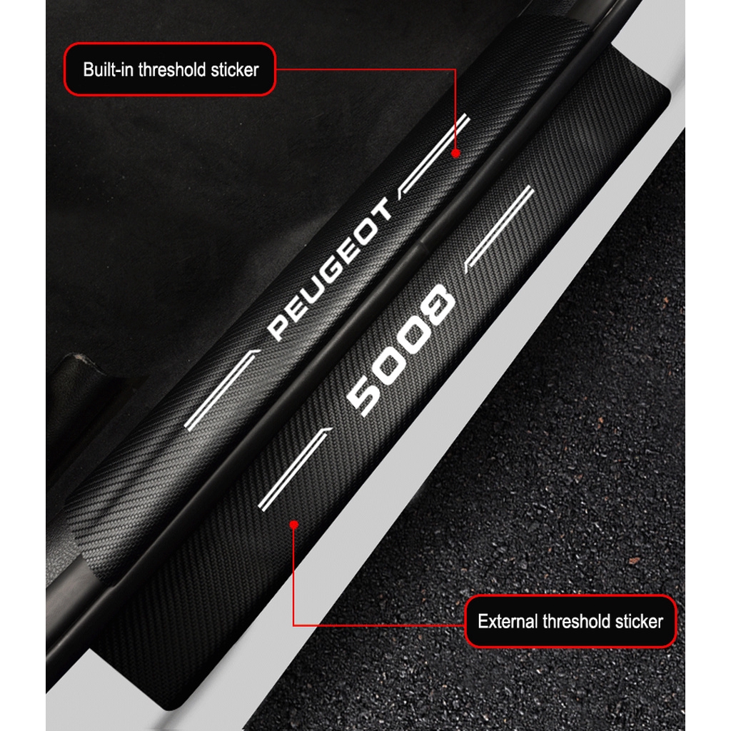 4 PCS / set Peugeot 308 408 508 4008 5008 Car Door Sill Guard Door Threshold Plate Scuff Plate 3D Carbon fiber sticker