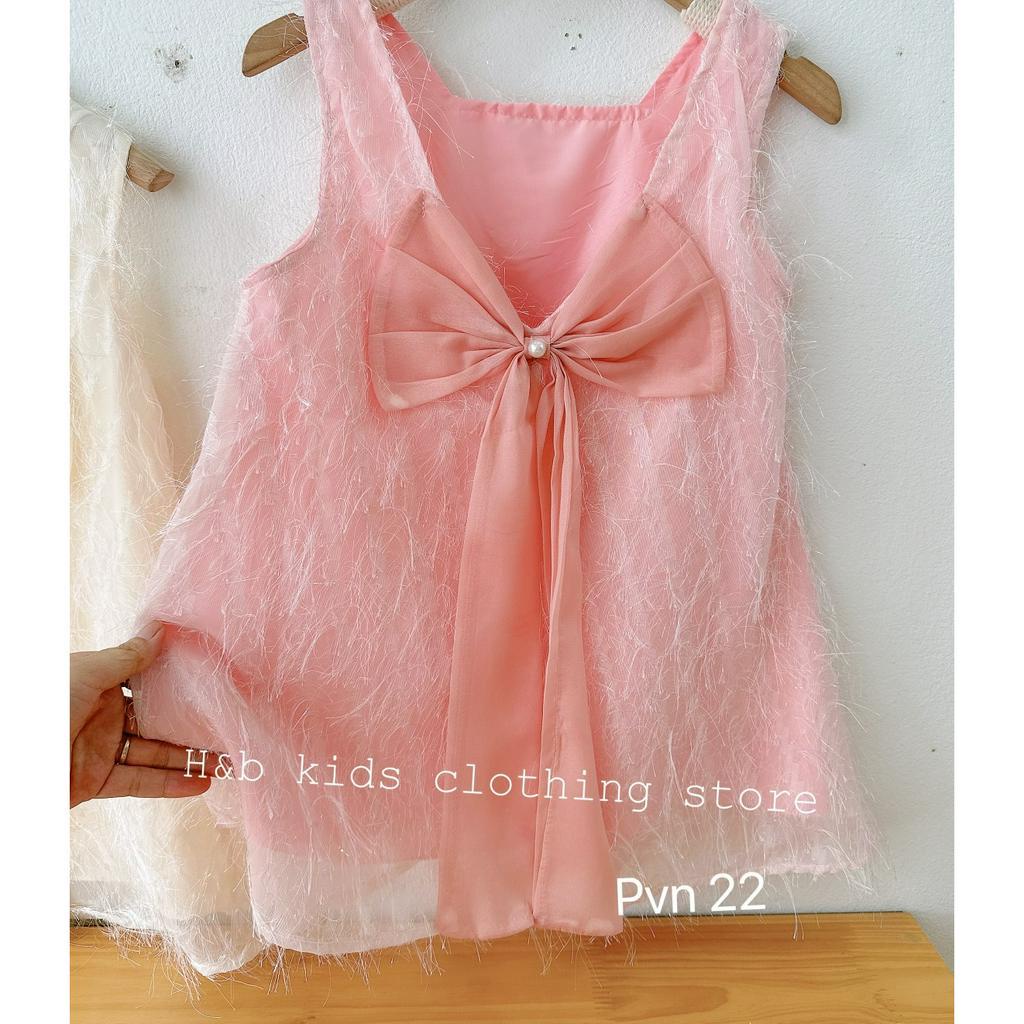 Váy bé gái, váy lông sát nách nơ lưng sang chảnh thích hợp đi dự tiệc cho bé 10-28kg