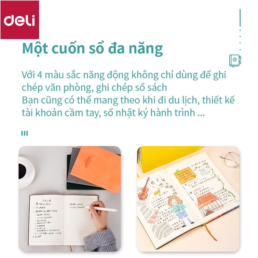 Sổ tay ghi chép A5 bìa da PU Deli 112 trang - Màu Cam/Vàng - 1 quyển - 3183 [Deli]