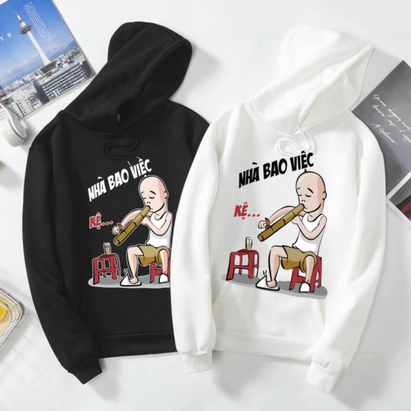 Áo hoodie unisex form rộng in Chữ Kệ NHÀ BAO VIỆC kute dễ thương