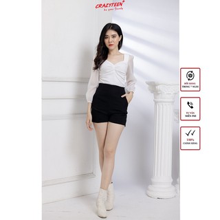 Áo thun kiểu nữ nhún ngực CRAZYTEEN phong cách sang trọng, trẻ trung (AT0014)