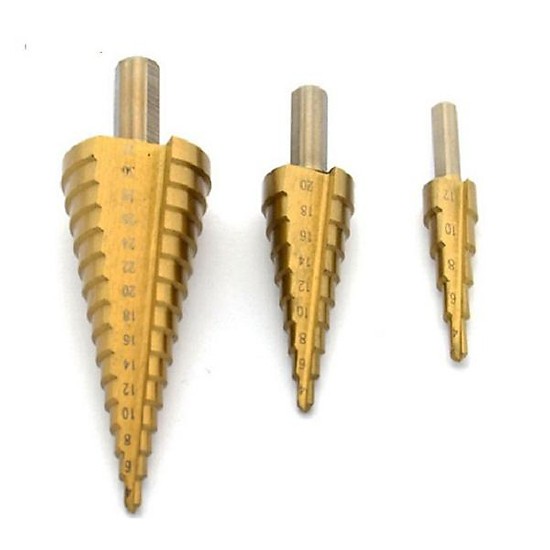 Bộ 3 mũi khoan bước phủ titan siêu cứng,đường kính 4-20mm - Khoan được nhiều cỡ lỗ trong 1 mũi khoan