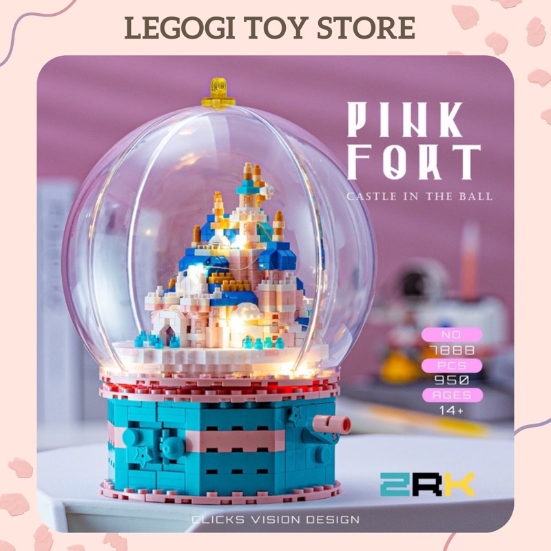 Đồ chơi xếp hình LÂU ĐÀI DISNEY KÈM LỒNG Castle in the Ball ZRK 7888 mô hình lắp ráp lắp ghép màu hồng LEGOGI