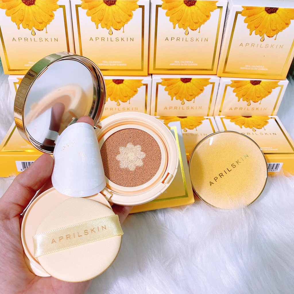 Phấn Nước Hoa Cúc Siêu Mỏng Mịn April Skin Real Calendula Ampoule Glow Cushion SPF50+PA++++ 13g | BigBuy360 - bigbuy360.vn