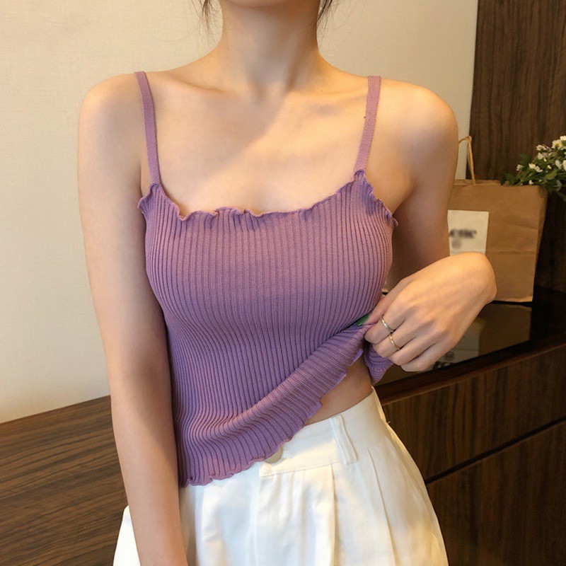 Áo hai dây dệt kim màu trơn thời trang cho nữ | BigBuy360 - bigbuy360.vn